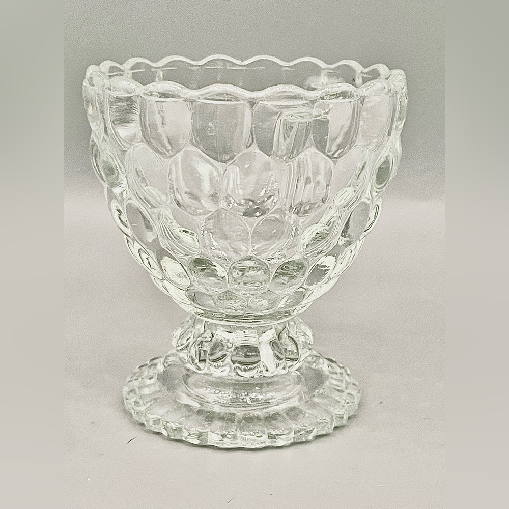 Vintage Avon 1970s Ovalique Bubble Glass Votive Candleholder 4” Footed Dish